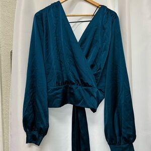 XL Renee C. USA Blue Blouse with Wrap Tie